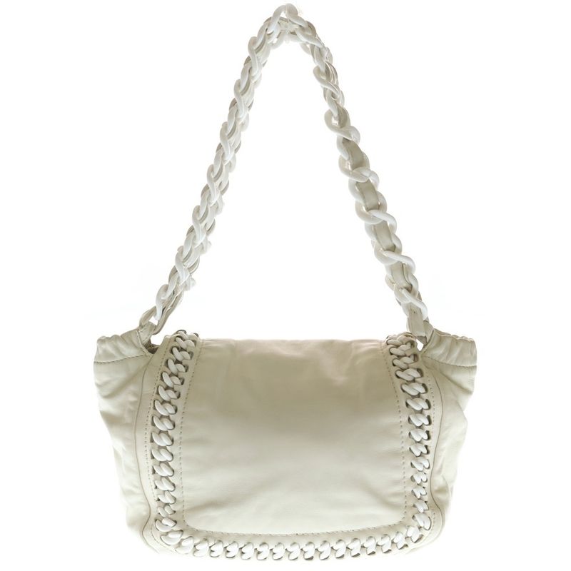 Chanel Big CC Logo Chain One Shoulder Bag White Lambskin Silver Hardwa