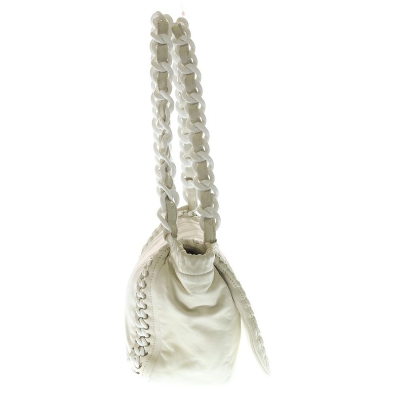 Chanel Big CC Logo Chain One Shoulder Bag White Lambskin Silver Hardwa