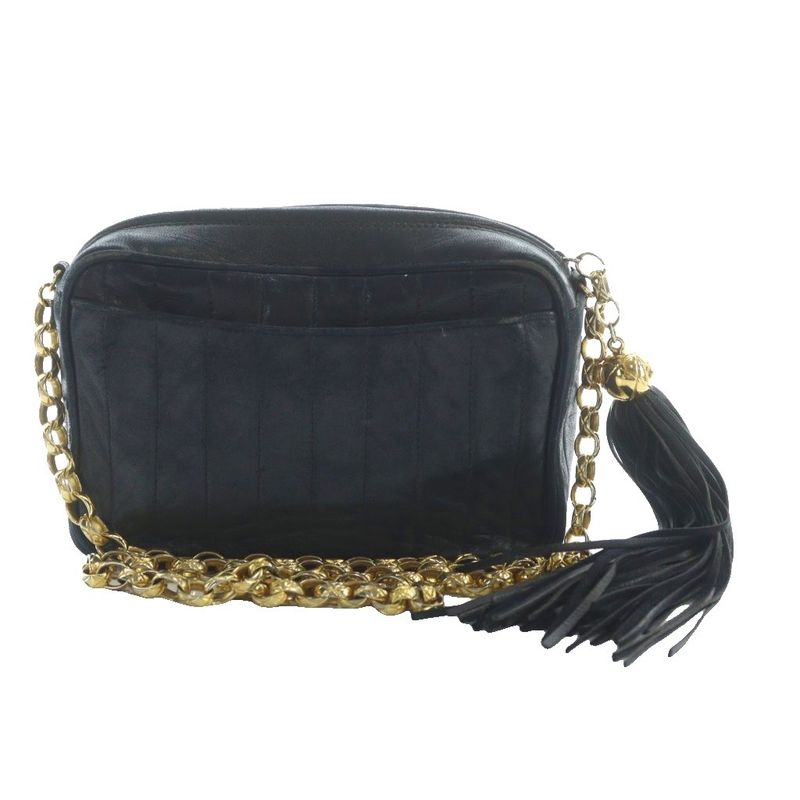 Chanel Vintage Mademoiselle Fringe Chain Shoulder Bag Pochette Lambskin Sheep