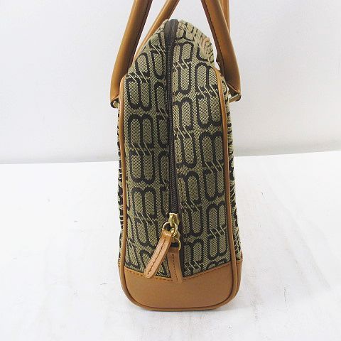 Balenciaga Tote Boston Bag BB Logo Canvas Leather Beige