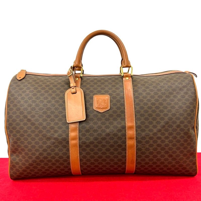 Celine Vintage Macadam Blason Pattern Leather Boston Bag Travel