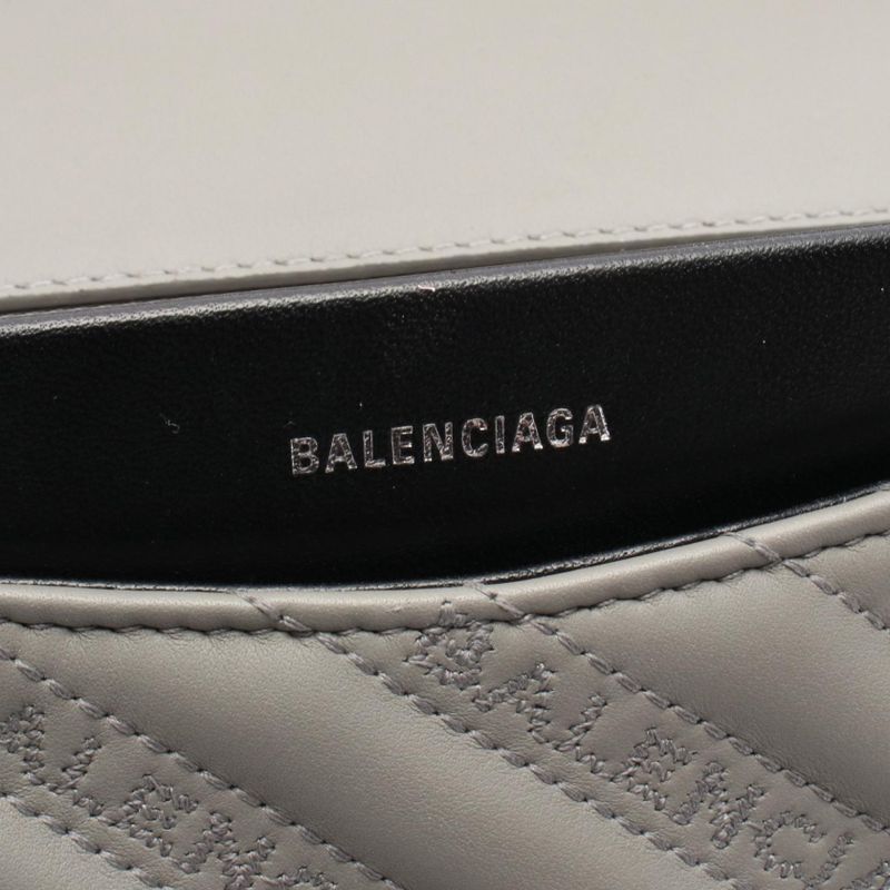 Balenciaga Shoulder Bag BB Round Gray Leather Chain