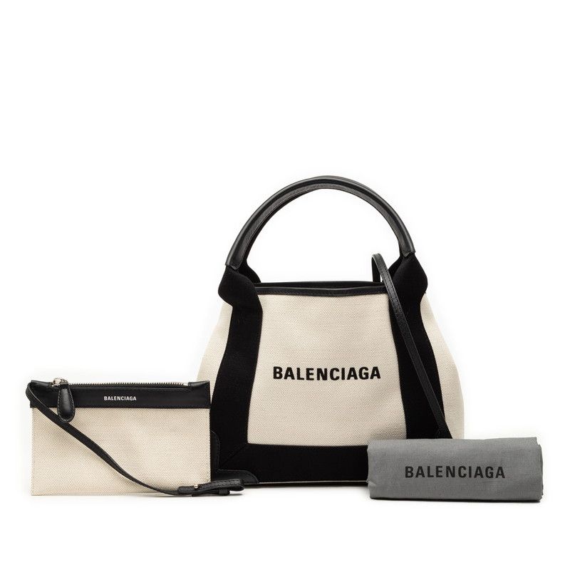 Balenciaga Navy Cabas XS Shoulder Bag 2-Way White Black Leather