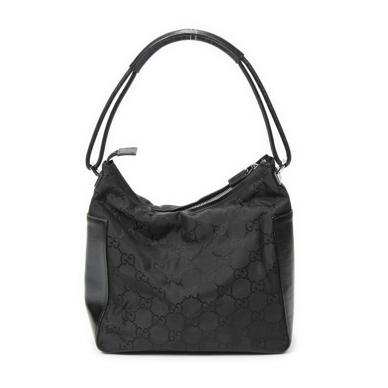 Gucci Zip Shoulder Hobo Black GG Nylon Canvas AB
