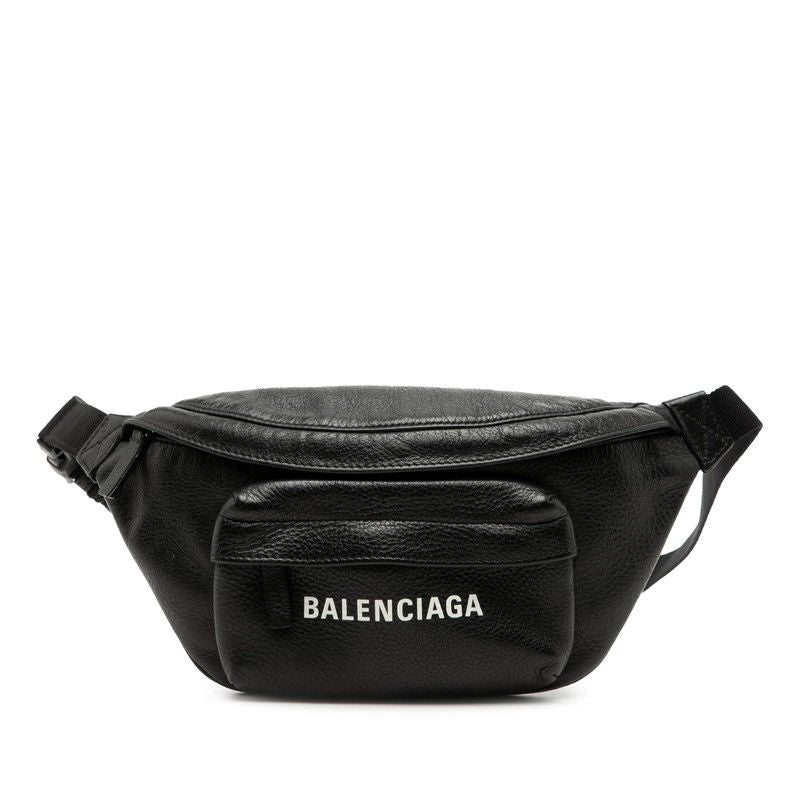 Balenciaga Everyday Logo Body Bag Waist Pouch Black Leather