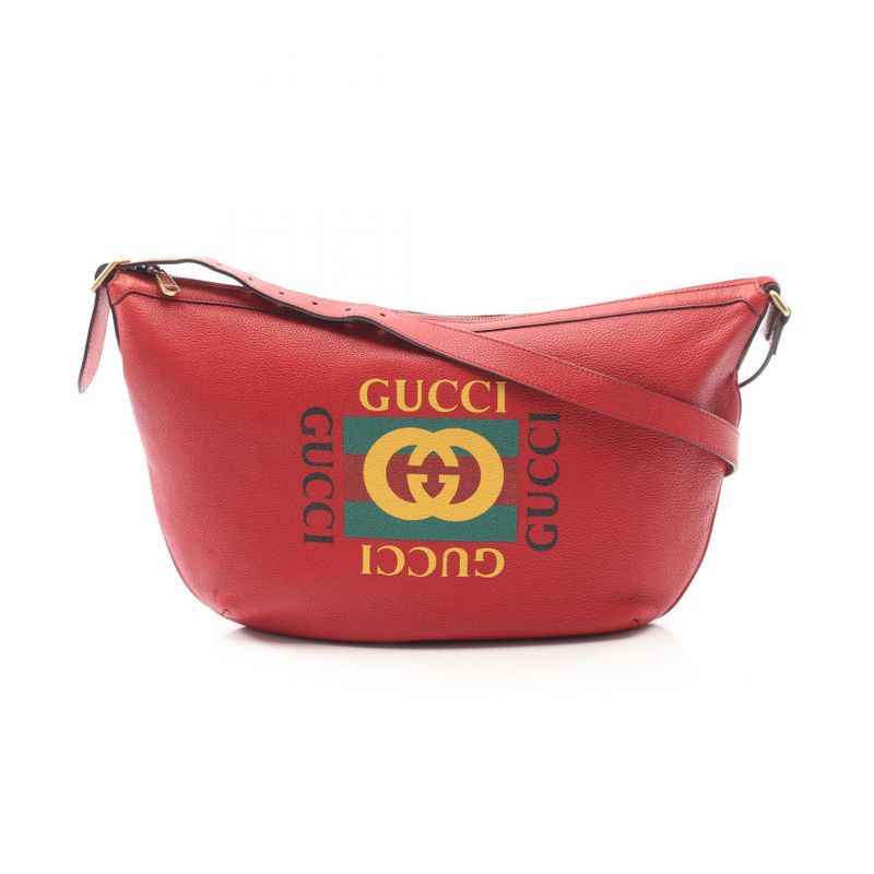 Gucci Shoulder Bag Half Moon Hobo Red Leather B