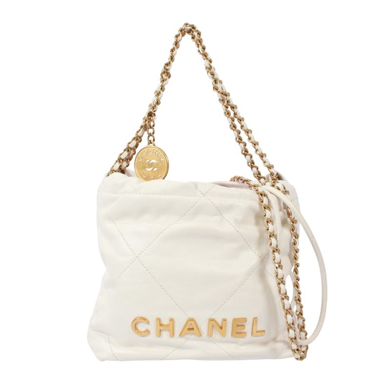 Chanel 22 Mini Calfskin White Shoulder Bag Gold