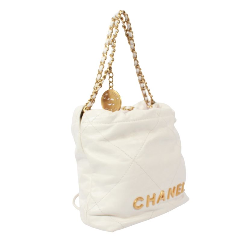 Chanel 22 Mini Calfskin White Shoulder Bag Gold
