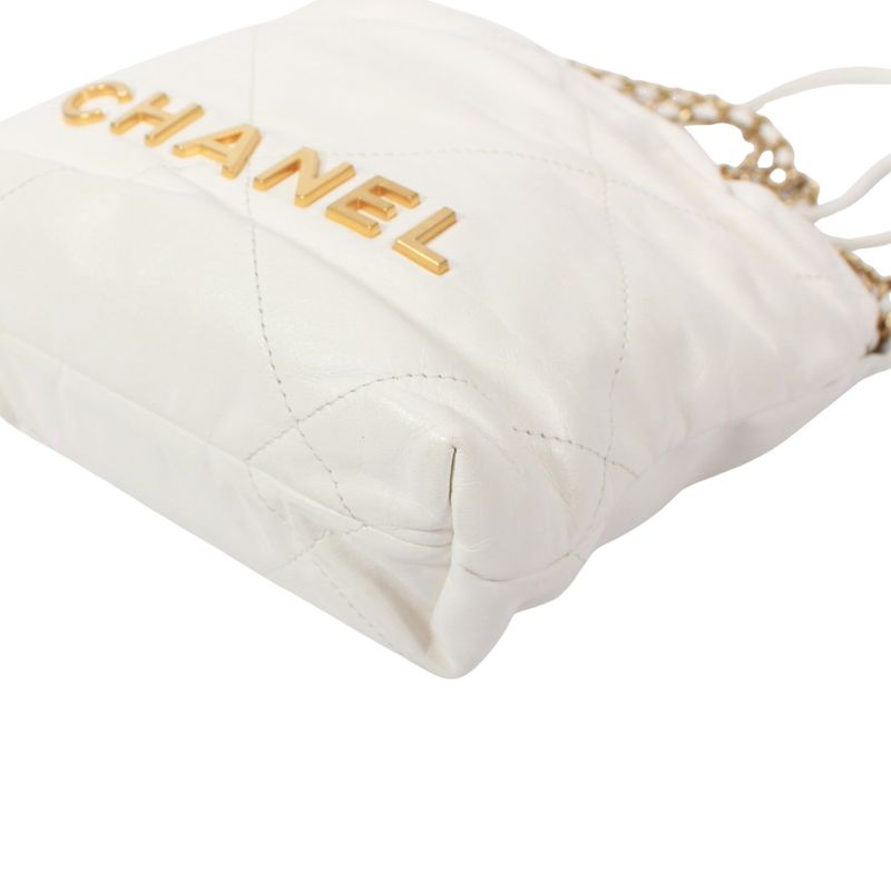 Chanel 22 Mini Calfskin White Shoulder Bag Gold
