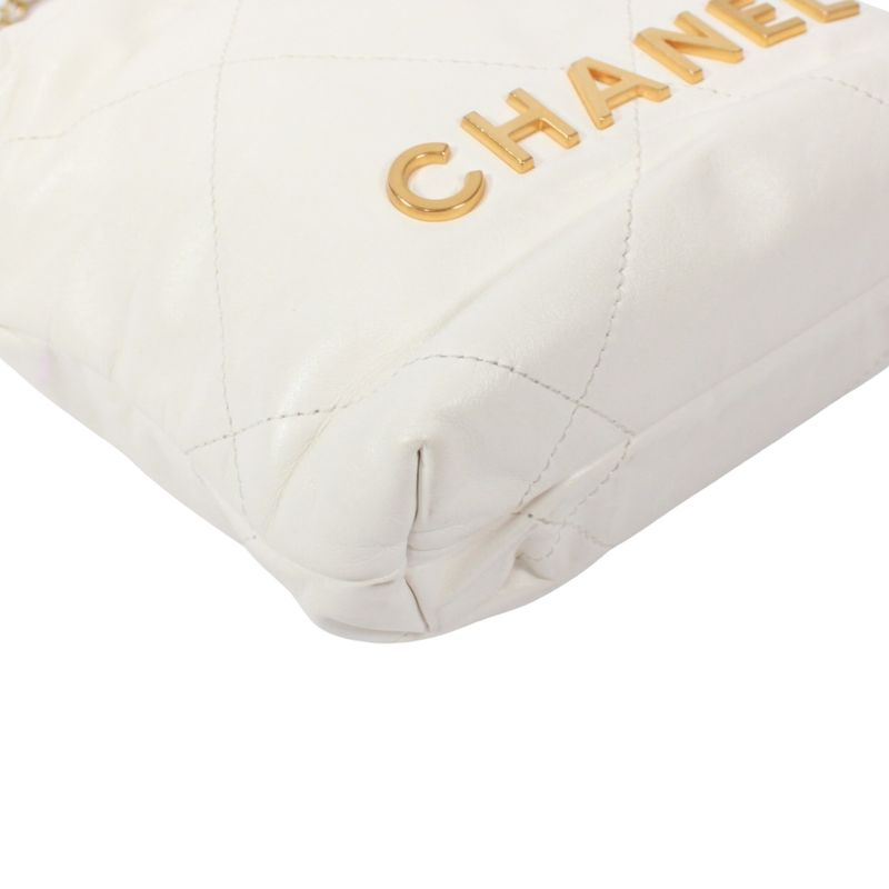 Chanel 22 Mini Calfskin White Shoulder Bag Gold