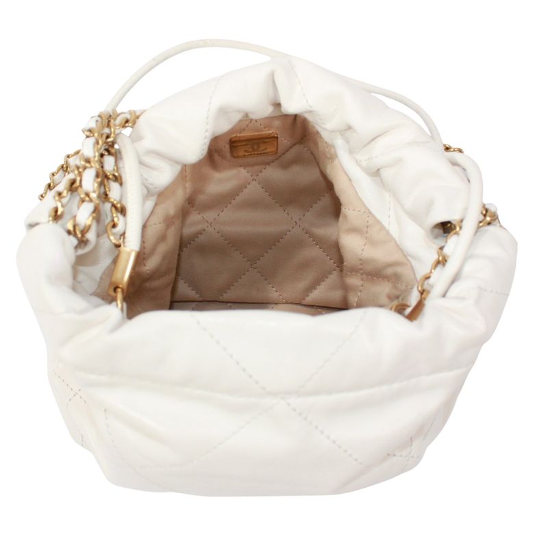 Chanel 22 Mini Calfskin White Shoulder Bag Gold