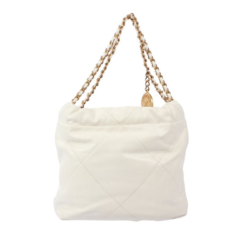 Chanel 22 Mini Calfskin White Shoulder Bag Gold