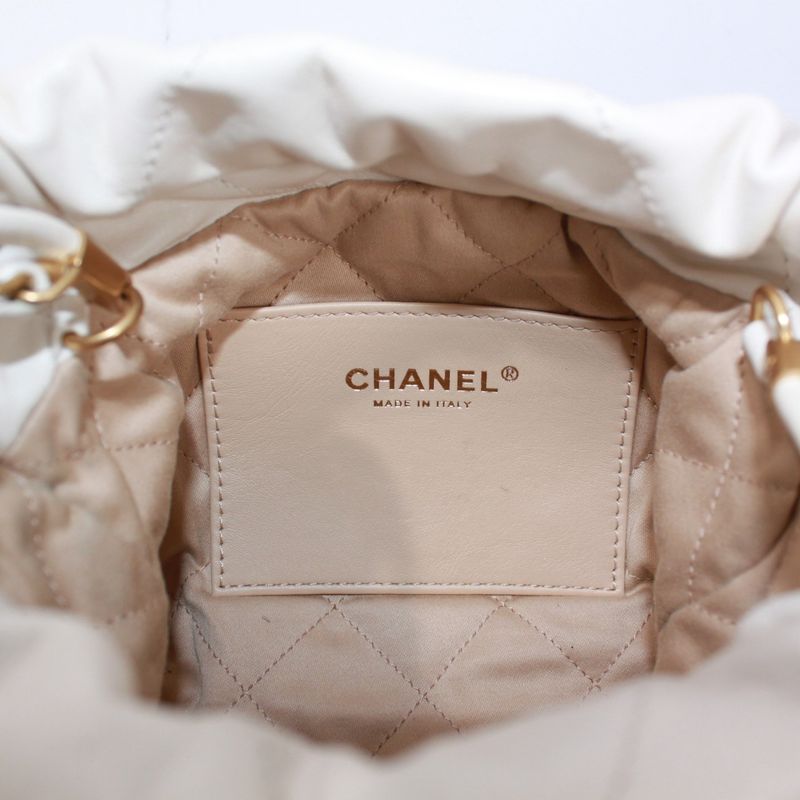 Chanel 22 Mini Calfskin White Shoulder Bag Gold