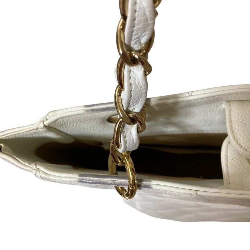 Chanel CC Logo Quilted Caviar Leather Chain Shoulder Bag White