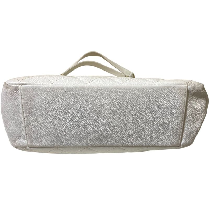 Chanel CC Logo Quilted Caviar Leather Chain Shoulder Bag White