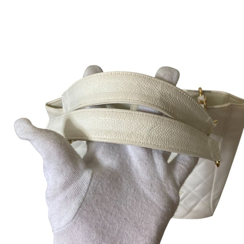 Chanel CC Logo Quilted Caviar Leather Chain Shoulder Bag White