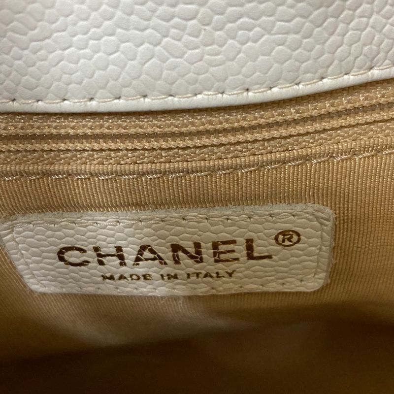 Chanel CC Logo Quilted Caviar Leather Chain Shoulder Bag White