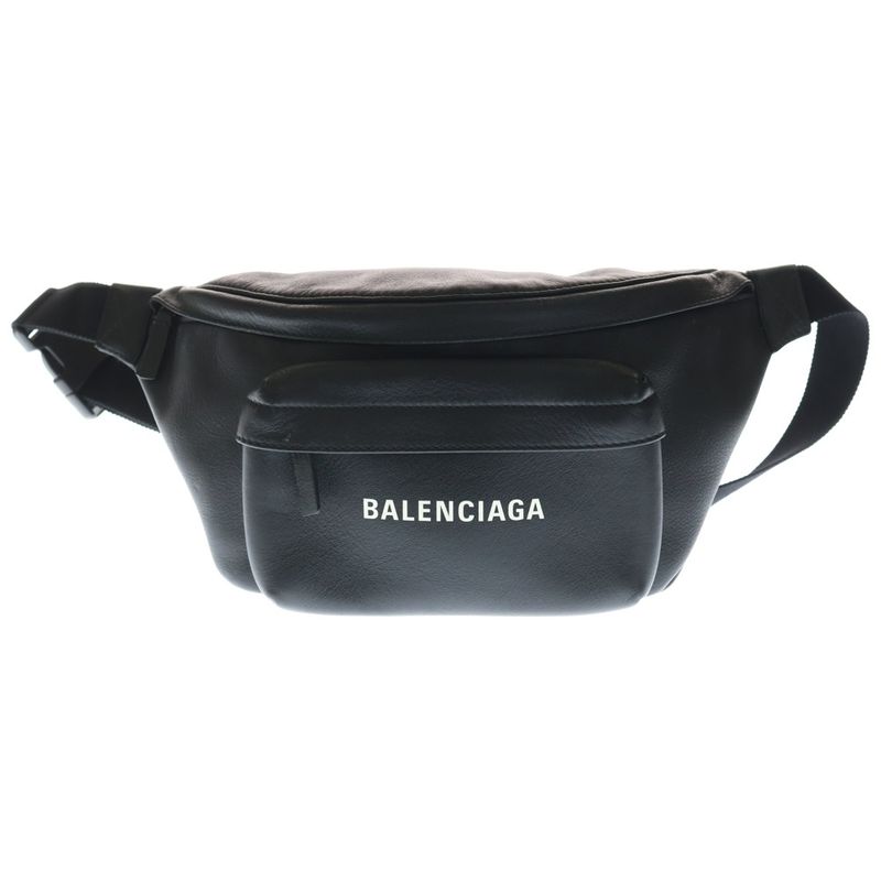 Balenciaga Everyday Logo Belt Back Waist Bag Black Leather