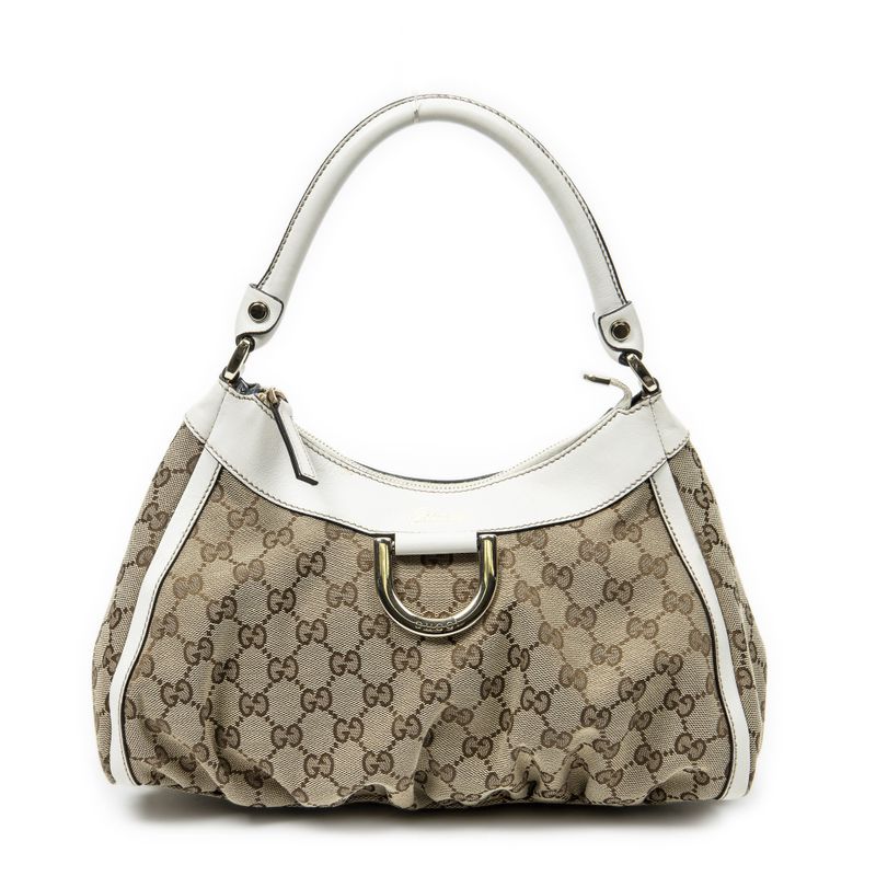 Gucci Small D Ring Hobo White Beige GG Canvas