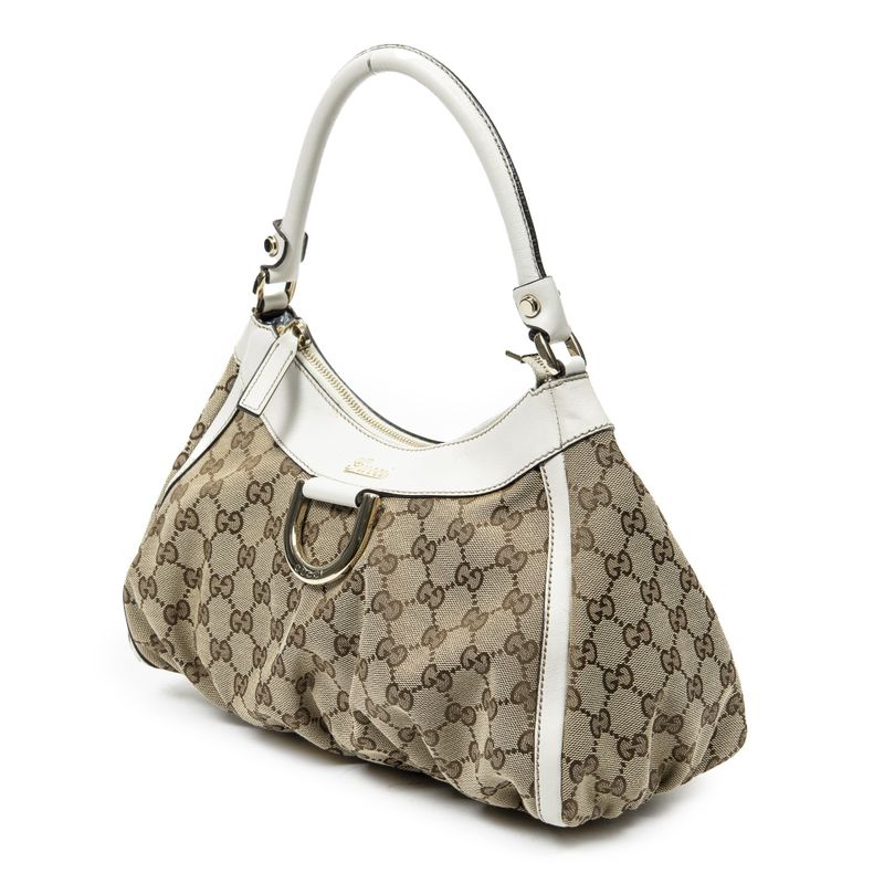 Gucci Small D Ring Hobo White Beige GG Canvas