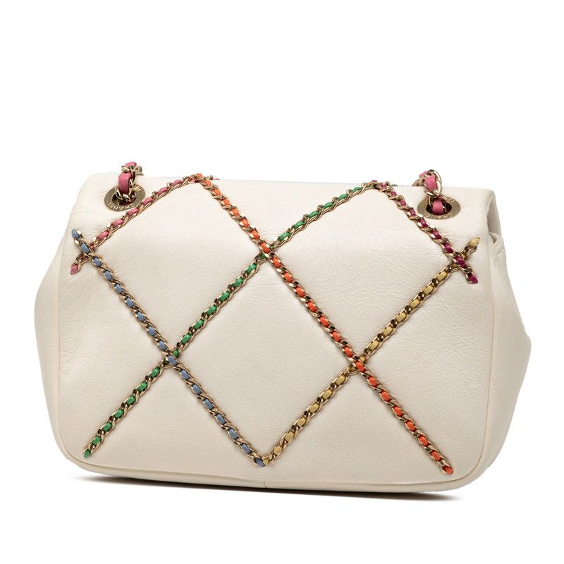 Chanel CC Logo Chain Shoulder Bag White Multicolor Lambskin