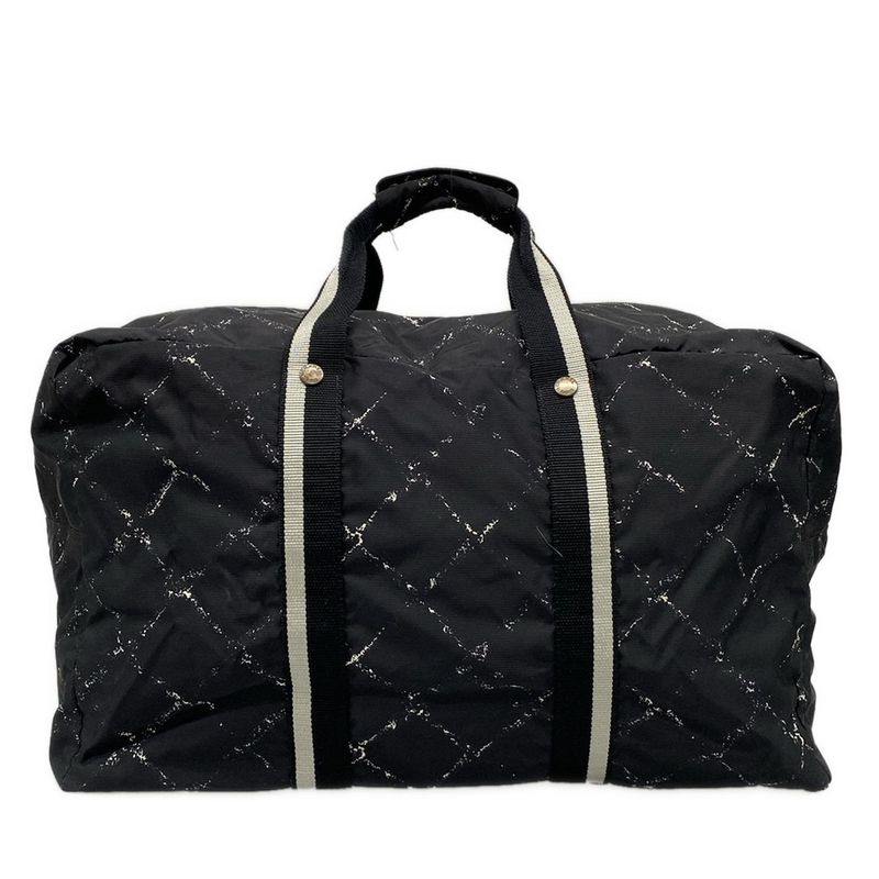 Chanel Boston Bag Old Travel Line Black White Silver Main