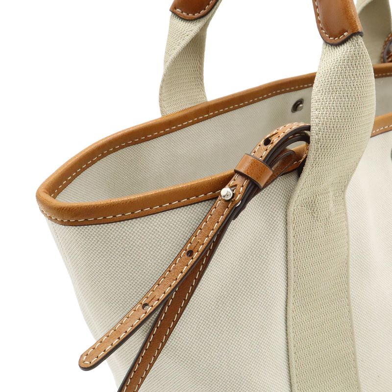 Balenciaga Biarritz Small Logo Shoulder Bag Canvas Leather Natural