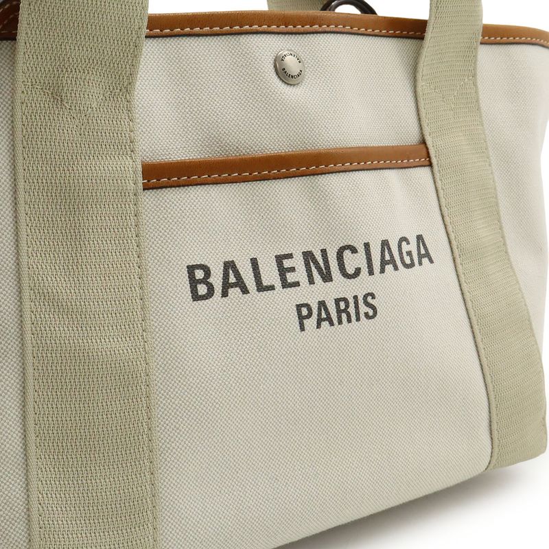 Balenciaga Biarritz Small Logo Shoulder Bag Canvas Leather Natural