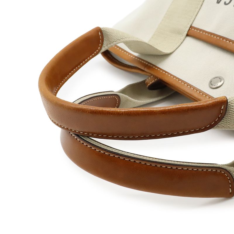 Balenciaga Biarritz Small Logo Shoulder Bag Canvas Leather Natural