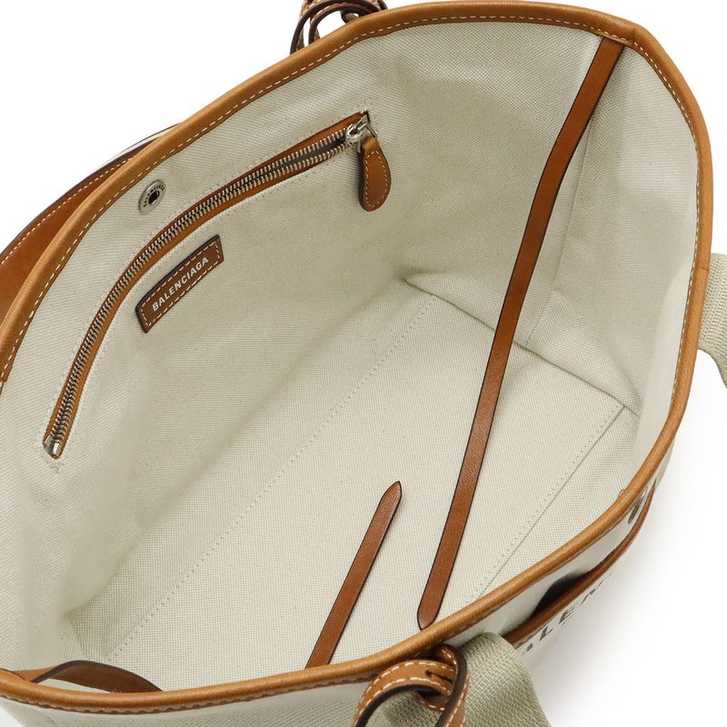 Balenciaga Biarritz Small Logo Shoulder Bag Canvas Leather Natural