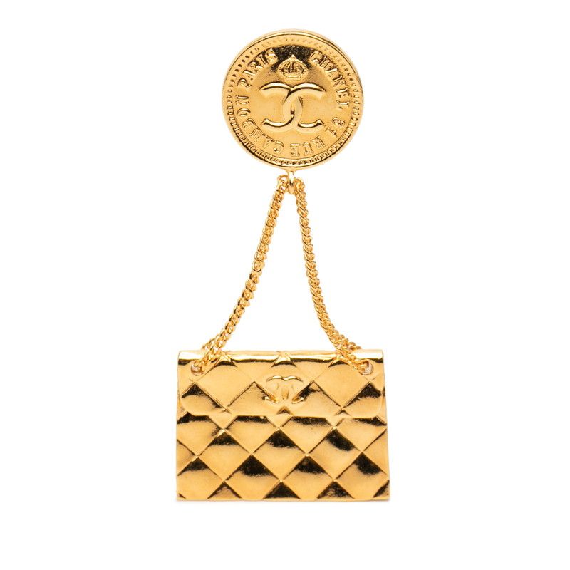 Chanel CC Logo Quilted Bag Motif Vintage Gold Plated