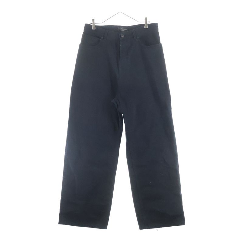 Balenciaga Baggy Pants Washed Button Fly Cotton Denim Black