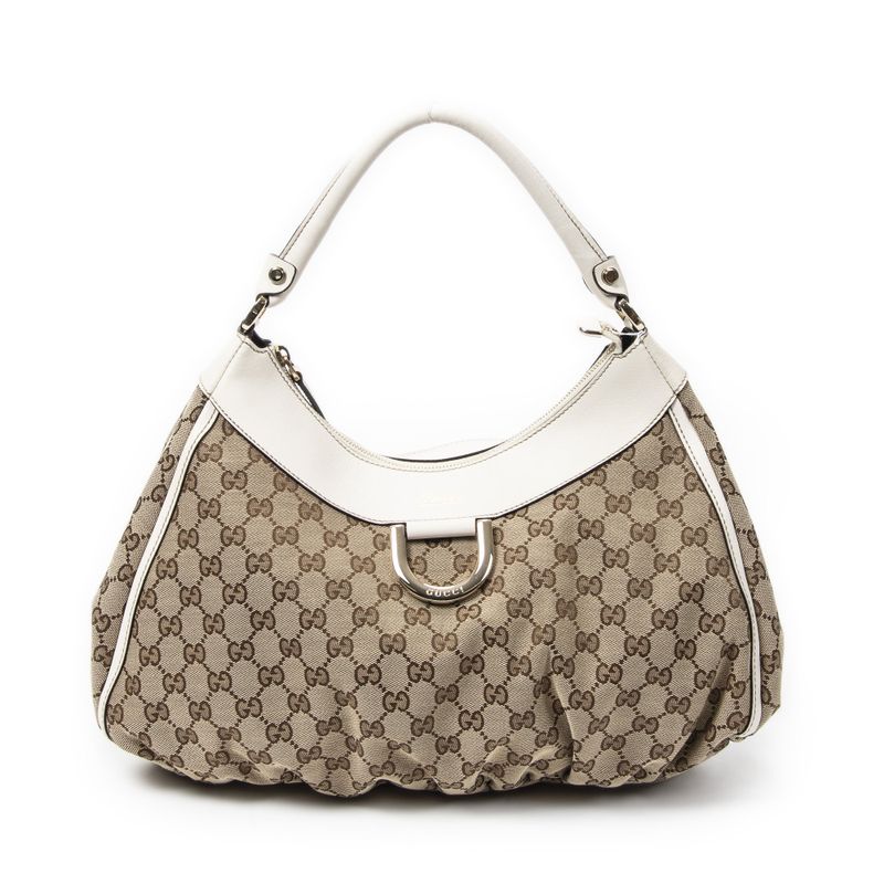 Gucci Large D Ring Hobo Beige Ivory GG Canvas
