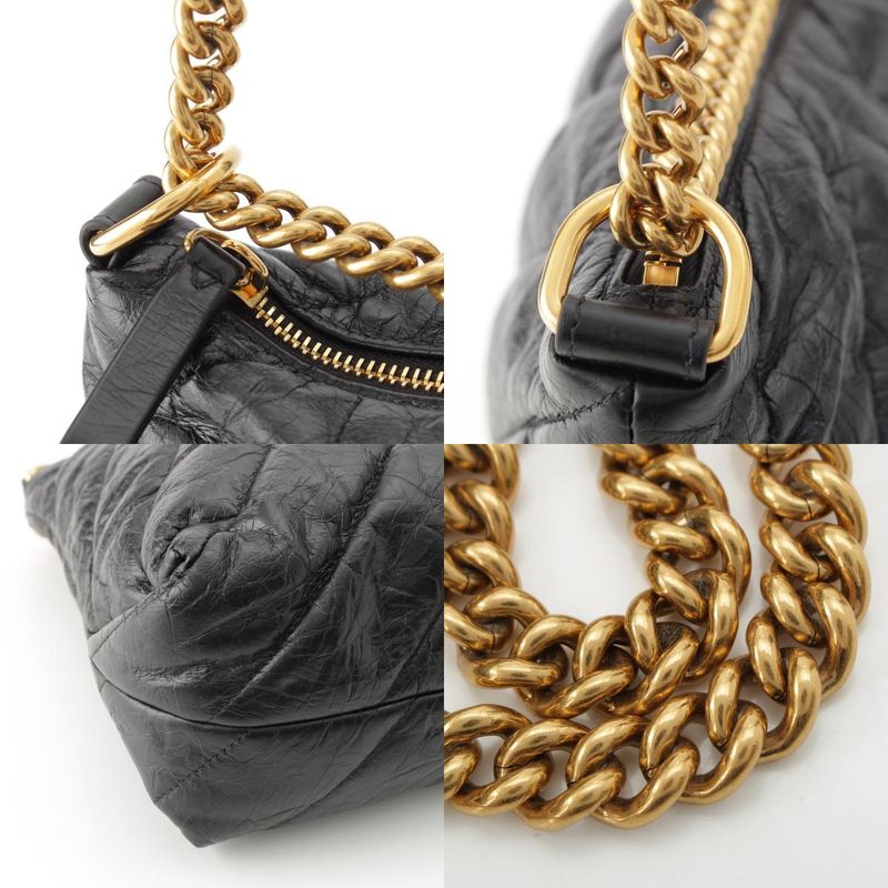 Balenciaga Crush Leather Small Quilted Hobo Chain Shoulder Bag Black