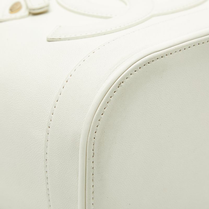 Chanel CC Logo Vanity Chain Shoulder Bag White Gold Leather