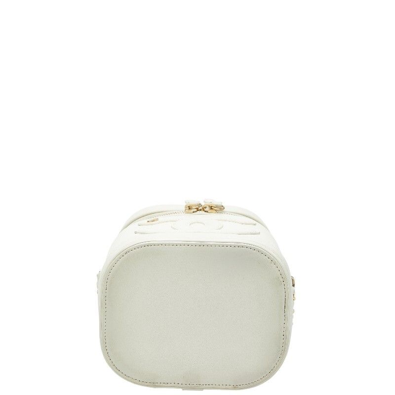 Chanel CC Logo Vanity Chain Shoulder Bag White Gold Leather