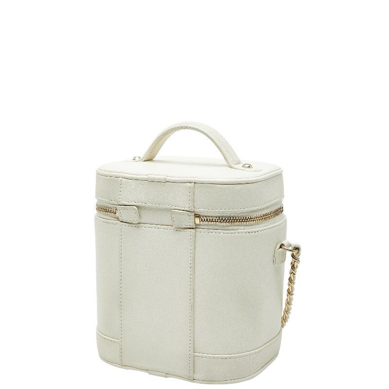 Chanel CC Logo Vanity Chain Shoulder Bag White Gold Leather