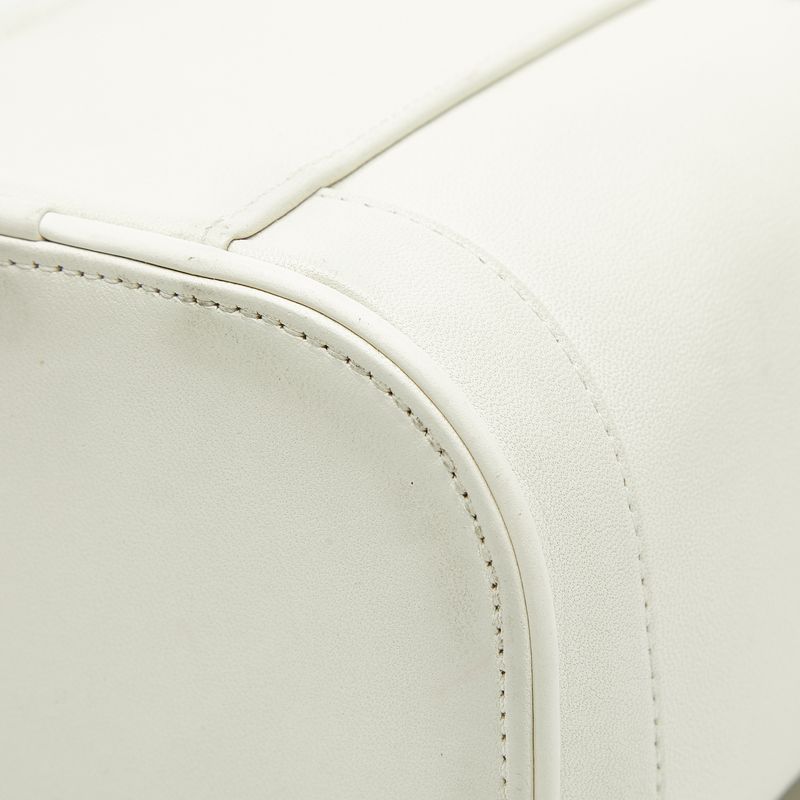 Chanel CC Logo Vanity Chain Shoulder Bag White Gold Leather