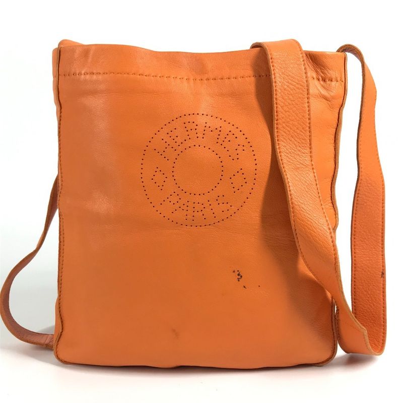 Hermes Shoulder Bag Clou de Selle Logo Leather Orange