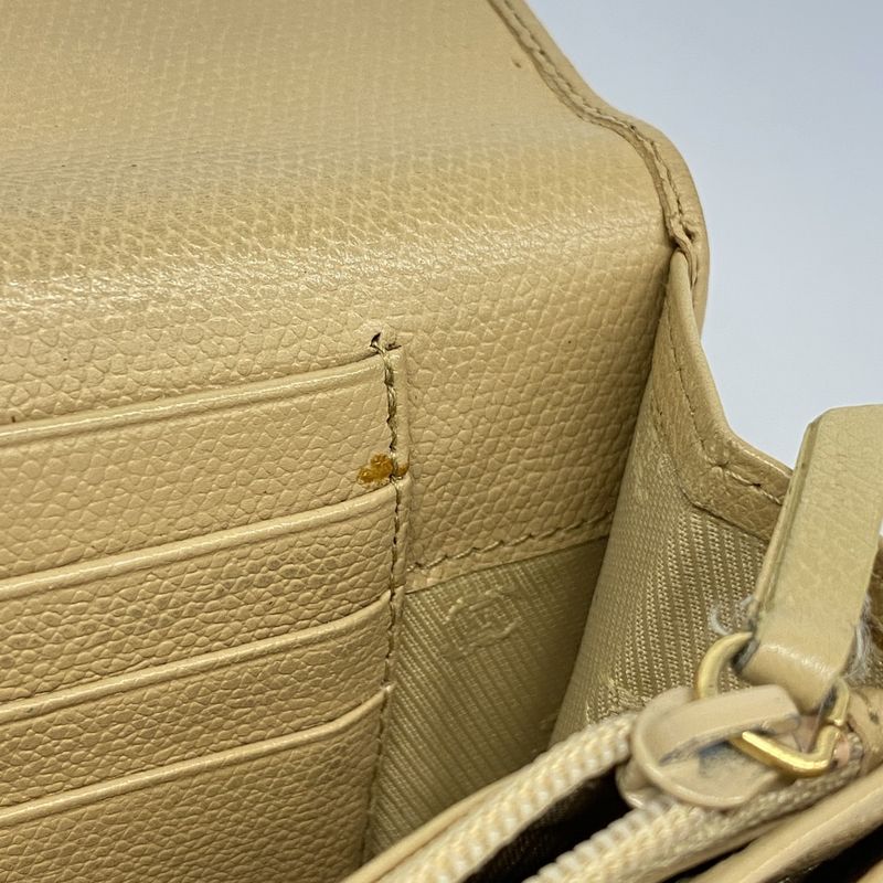 Chanel Wallet Coco Button Leather Beige Gold