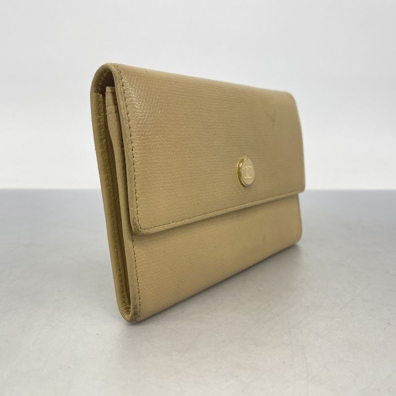 Chanel Wallet Coco Button Leather Beige Gold