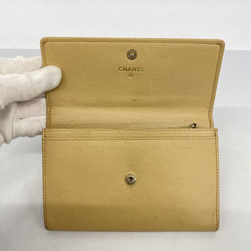 Chanel Wallet Coco Button Leather Beige Gold