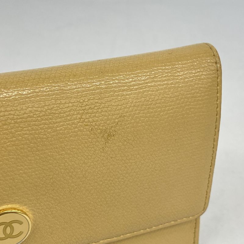 Chanel Wallet Coco Button Leather Beige Gold