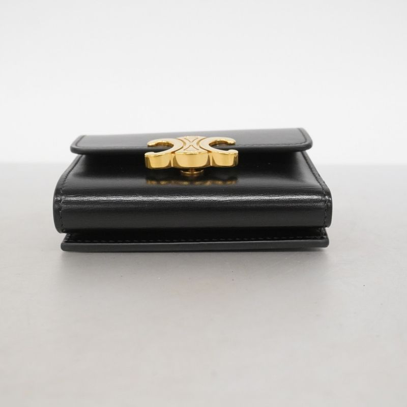 Celine Trifold Wallet Triomphe Leather Black Gold