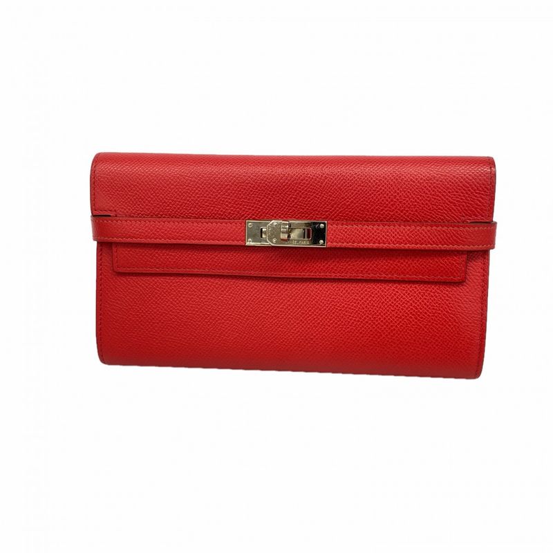 Hermes Wallet Kelly Wallet Veau Epsom Rouge Casac Silver