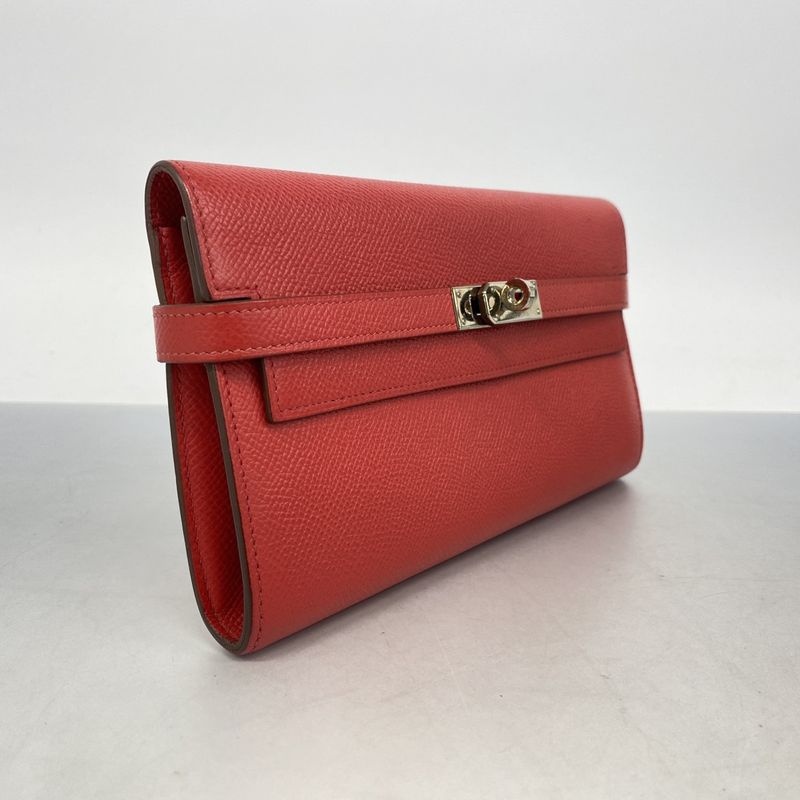 Hermes Wallet Kelly Wallet Veau Epsom Rouge Casac Silver