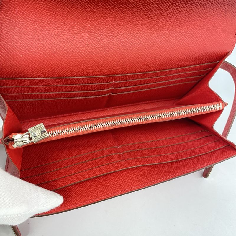Hermes Wallet Kelly Wallet Veau Epsom Rouge Casac Silver