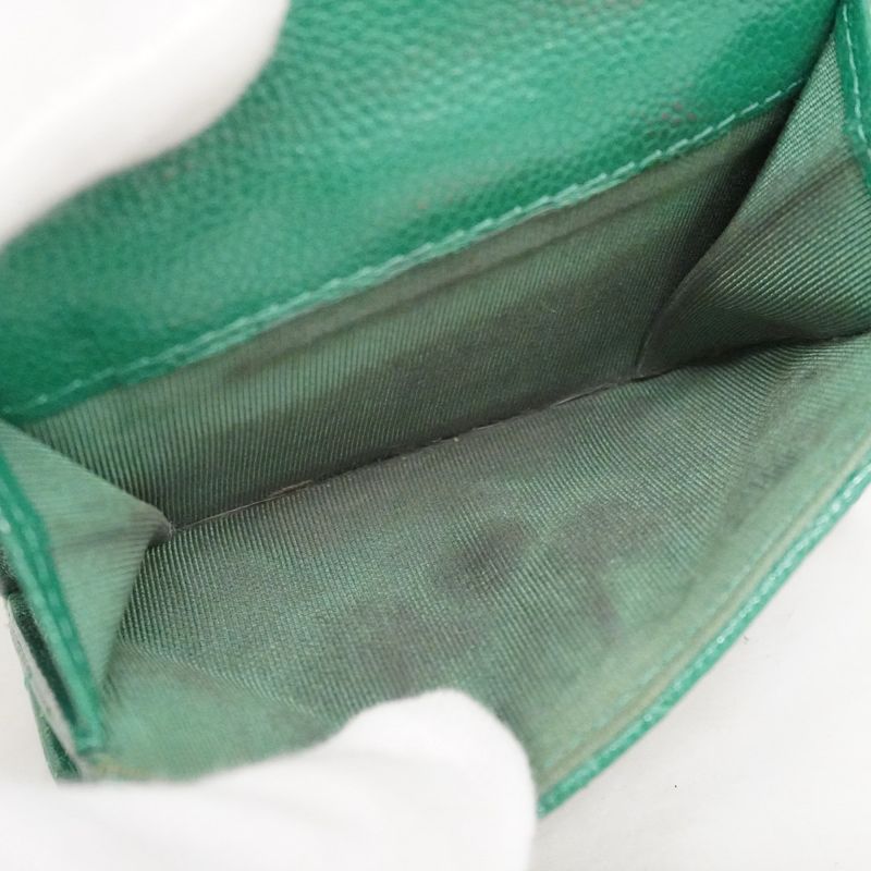 Chanel Trifold Wallet Quilted Caviar Leather Green Silver