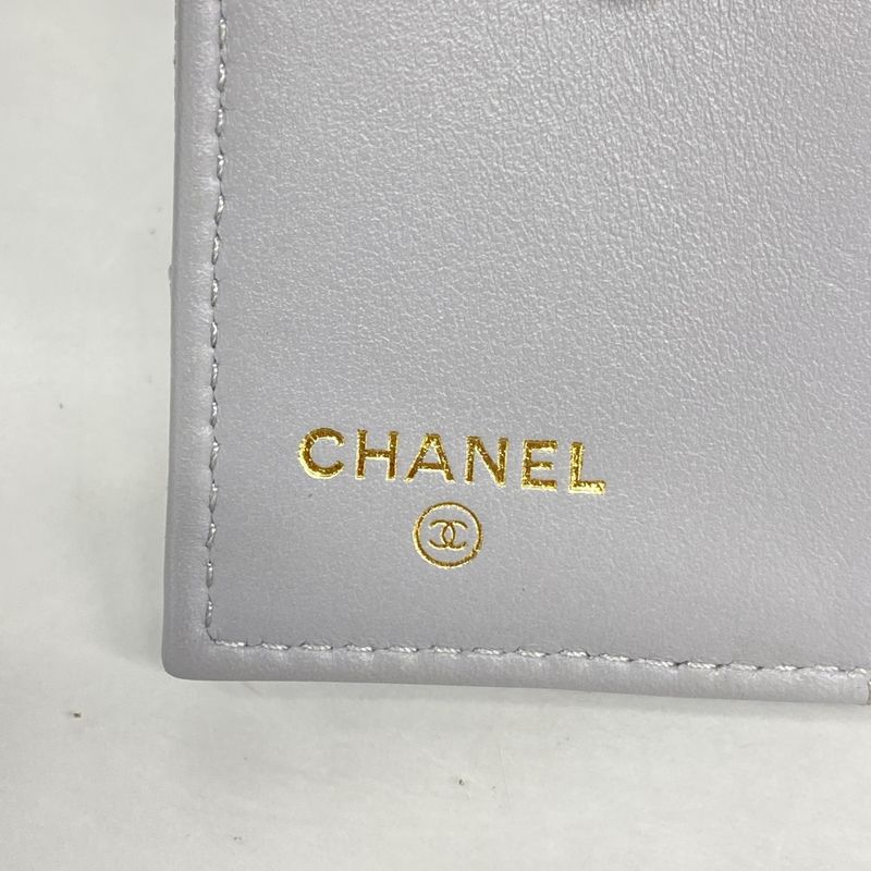 Chanel Trifold Wallet Quilted Caviar Leather Gray Champagne Gold
