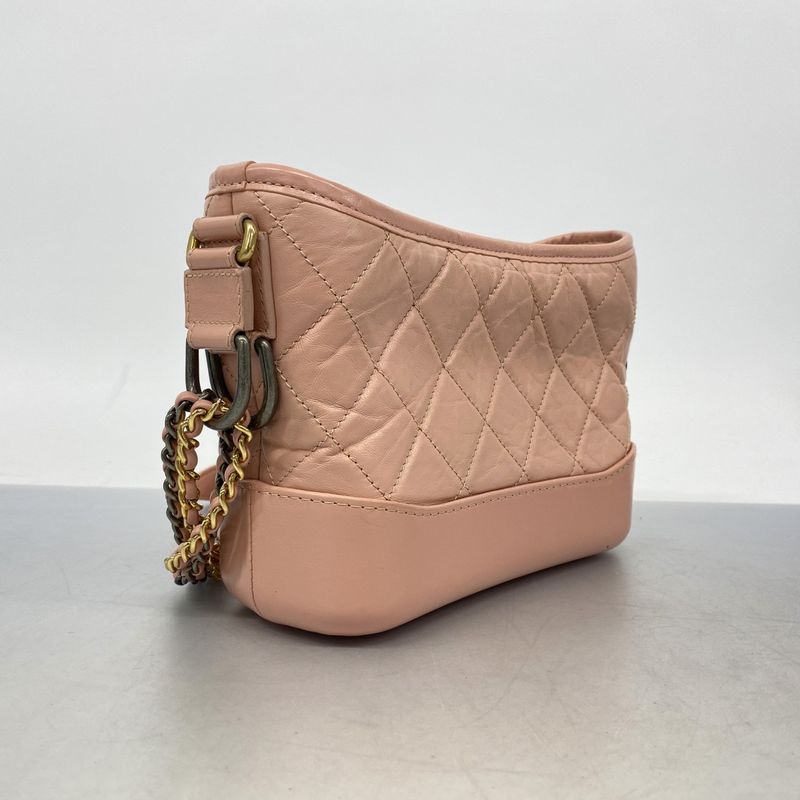 Chanel Shoulder Bag Gabrielle Leather Pink Gold Silver